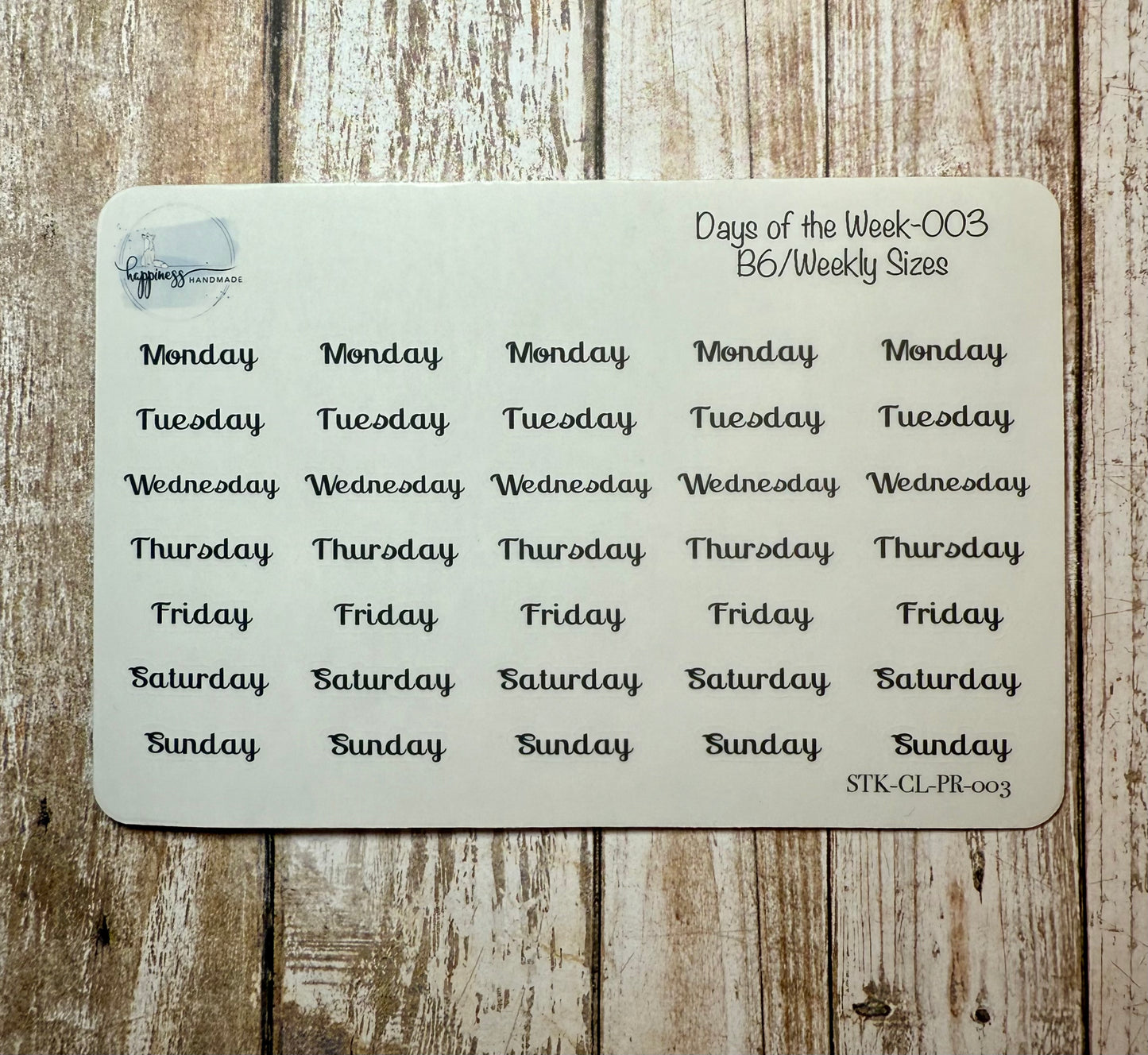 Days of the Week-003-B6/Weekly Sizes Sticker Sheet